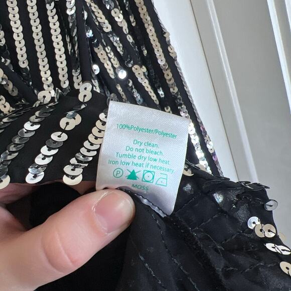 NWT RIXO Moss Black Silver Sequin Stripe Neck Tie Top Size Small Party Holiday - Picture 9 of 10